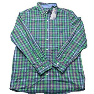 NWT Chaps Plaid Button Up Casual Shirt Mens M Blue Green